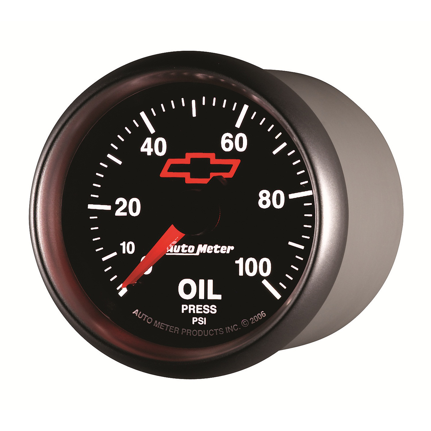 2-1/16" Öldruck, 0-100 Psi, Chevy Red Bowtie, Black