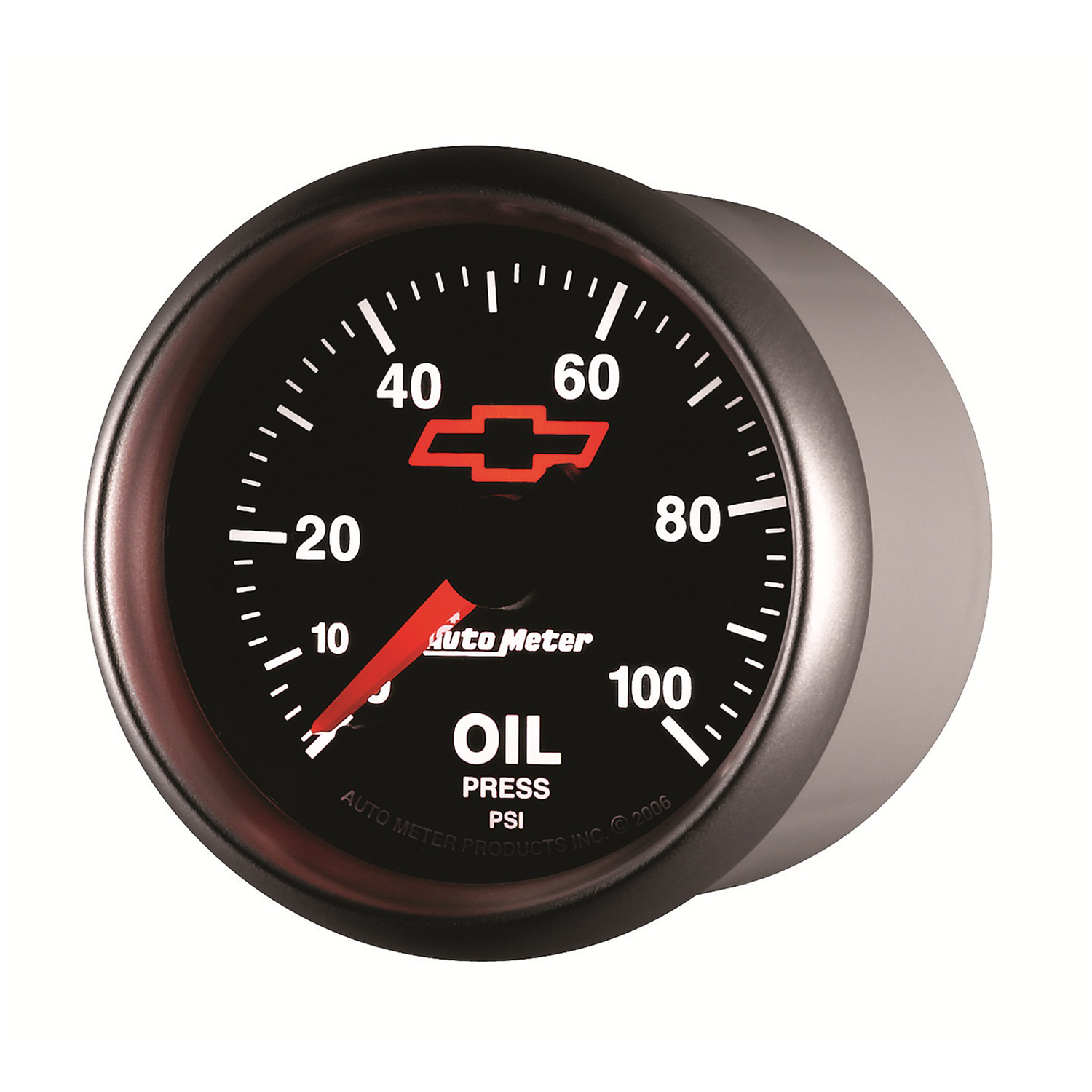 2-1/16" Öldruck, 0-100 Psi, Chevy Red Bowtie, Black