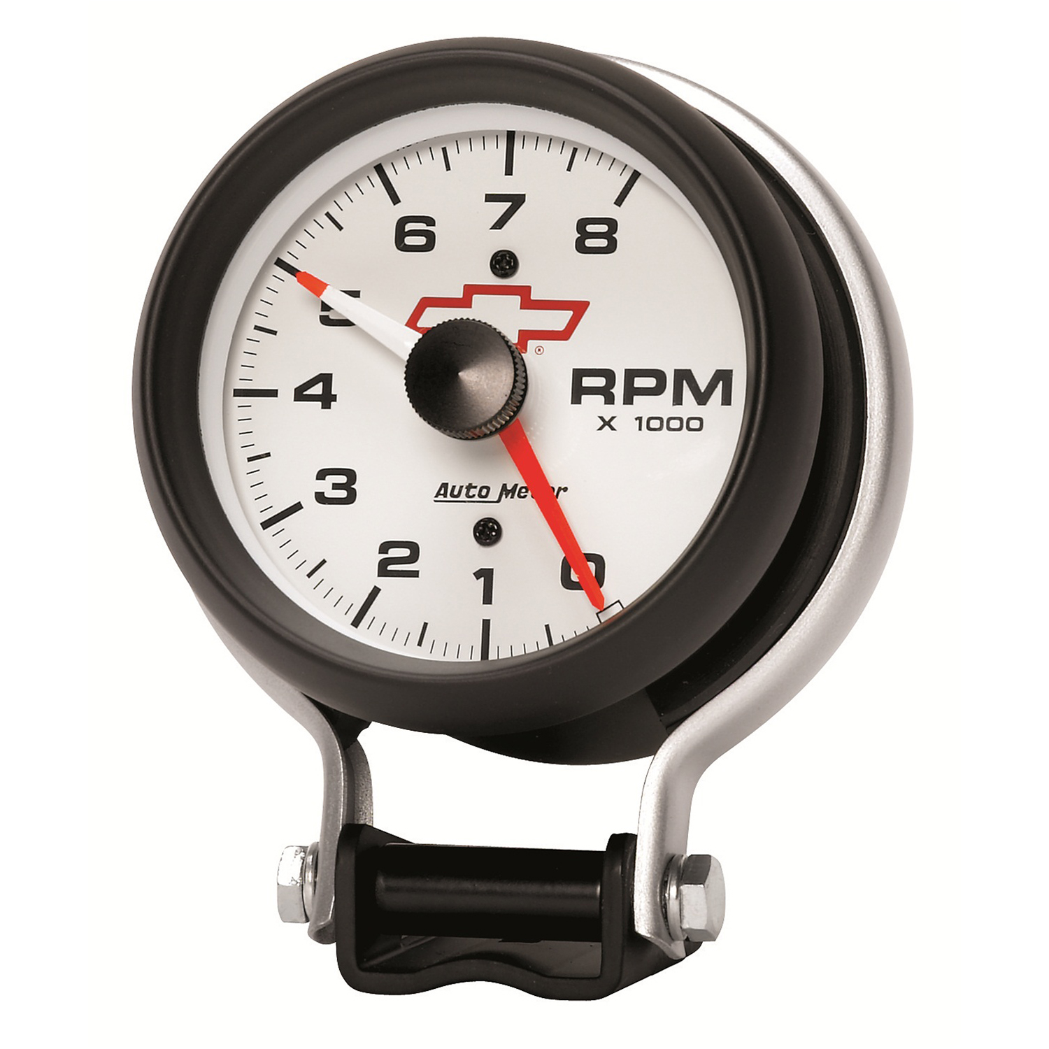 3-3/4" Sockel Drehzahlmesser, 0-8,000 Rpm, Chevy Red Bowtie, White