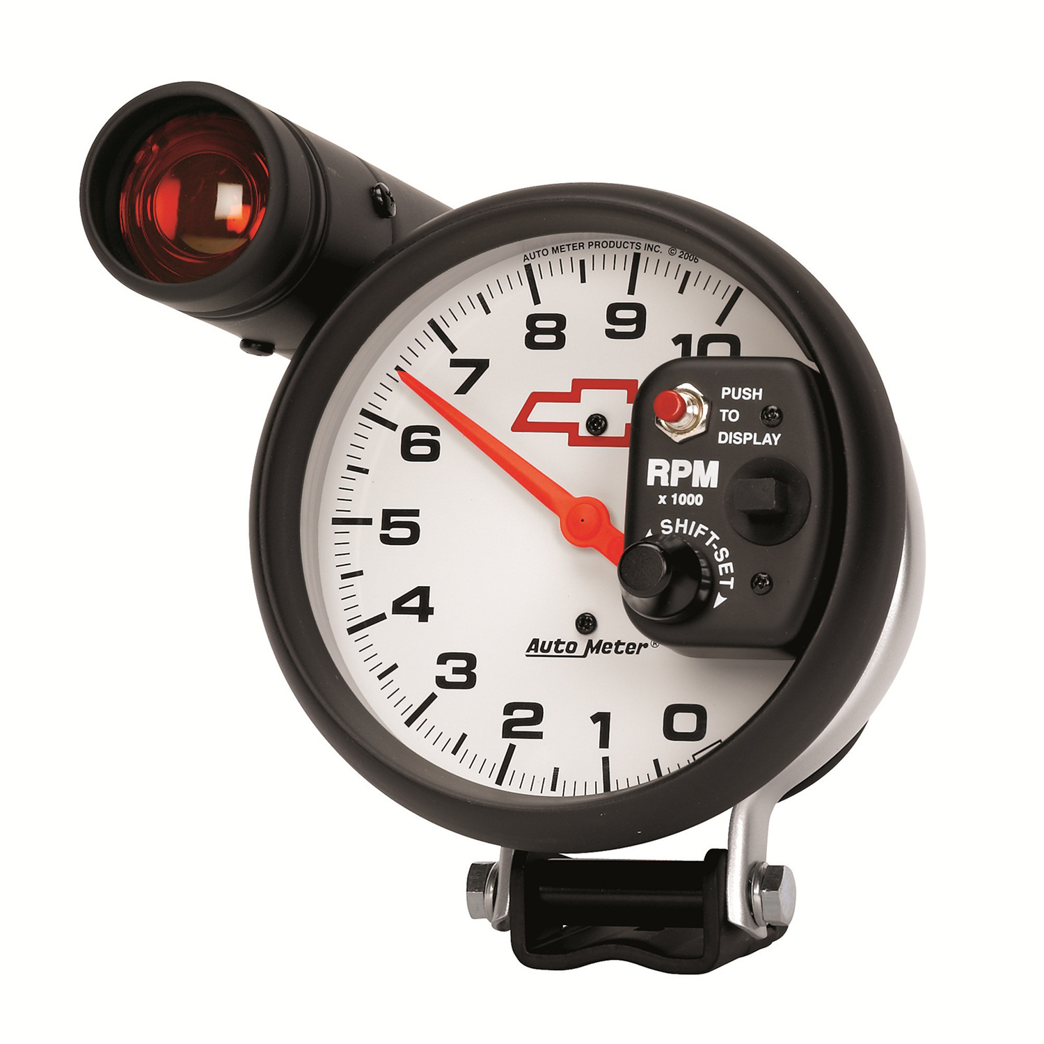 5" Sockel Drehzahlmesser, 0-10,000 Rpm, Chevy Red Bowtie, White