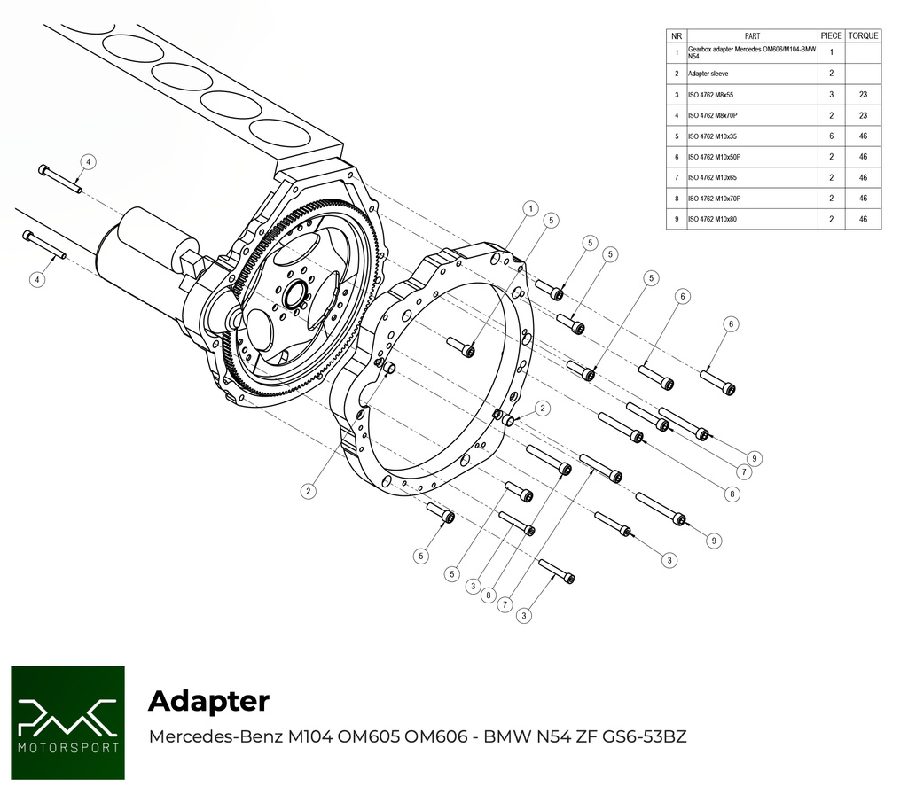 Adapterplatte Mercedes M104 / OM605 / OM606