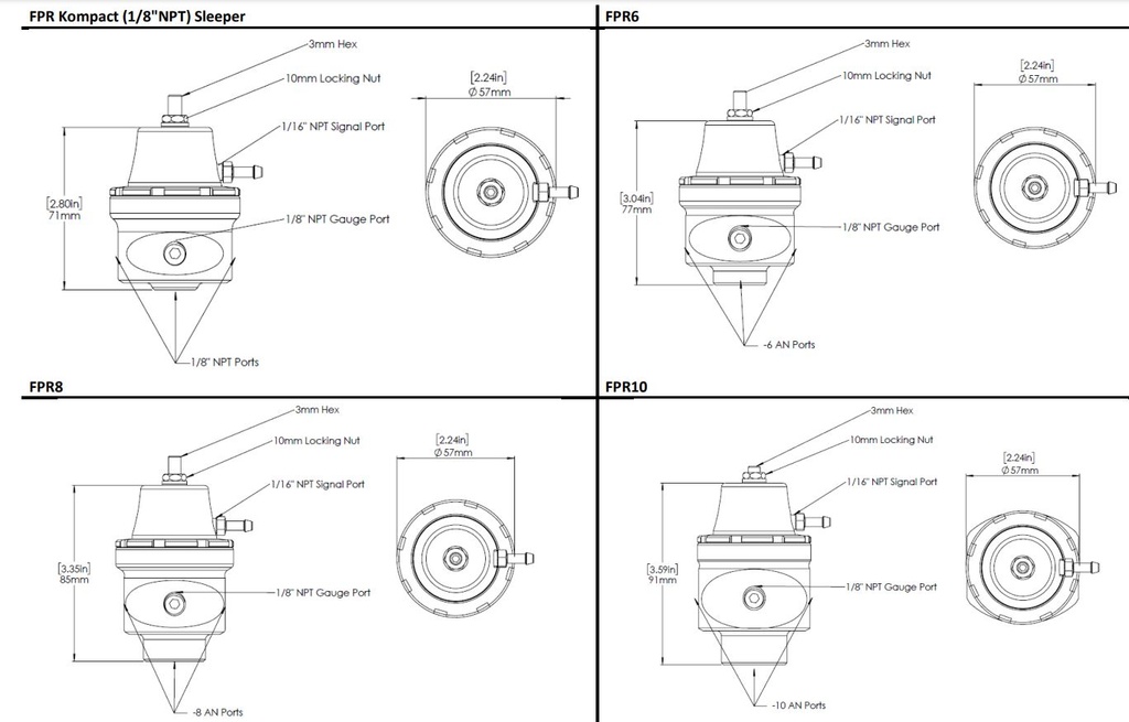Turbosmart Kraftstoffdruckregler Niederdruck (Vergaser) -AN6