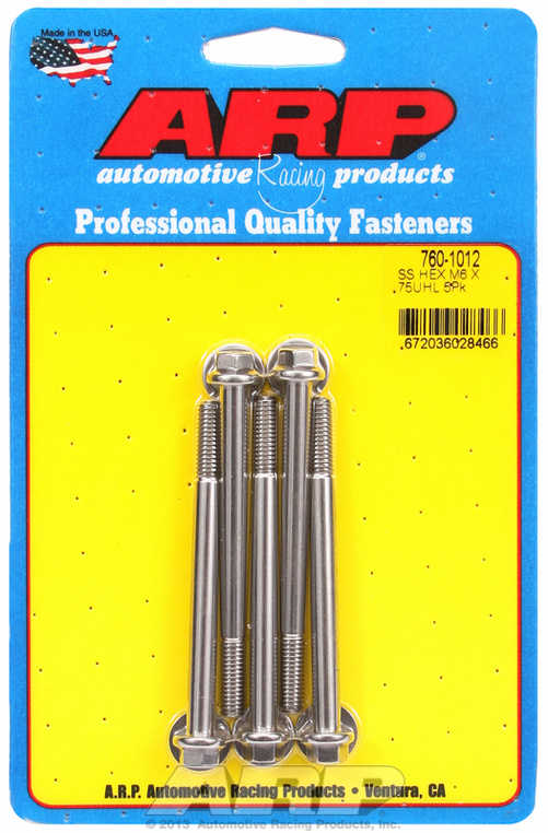 M6 x 1.00 x 75 hex SS bolts (5pcs)