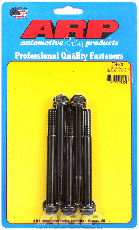 "3/8""-24 x 4.000 hex 7/16 wrenching black oxide bolts" 5pcs