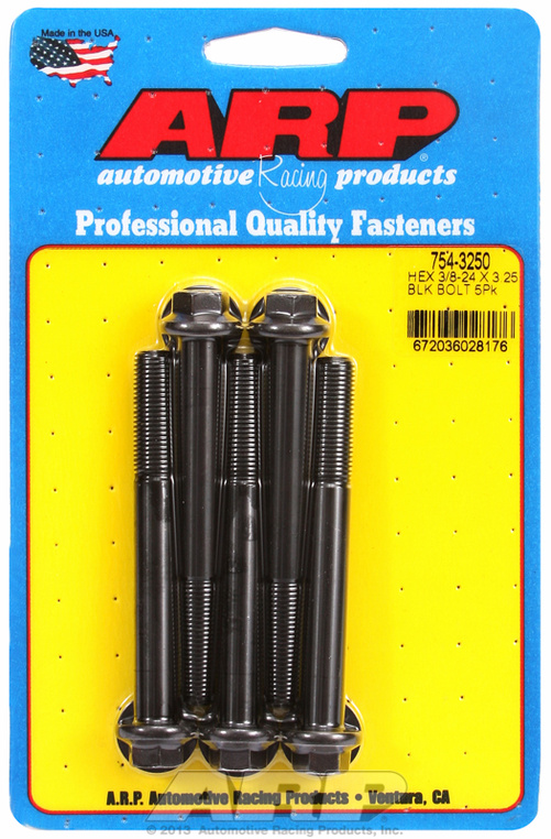 "3/8""-24 x 3.250 hex 7/16 wrenching black oxide bolts" 5pcs