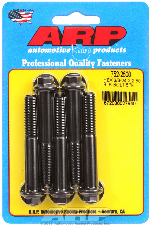 "3/8""-24 x 2.500 hex black oxide bolts" (5pcs)