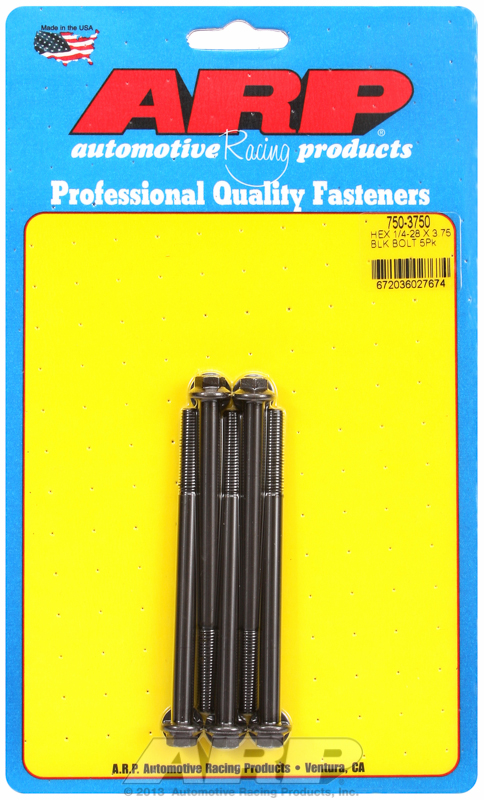 "1/4""-28 x 3.750 hex black oxide bolts" (5pcs)
