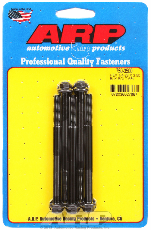 "1/4""-28 x 3.500 hex black oxide bolts" (5pcs)