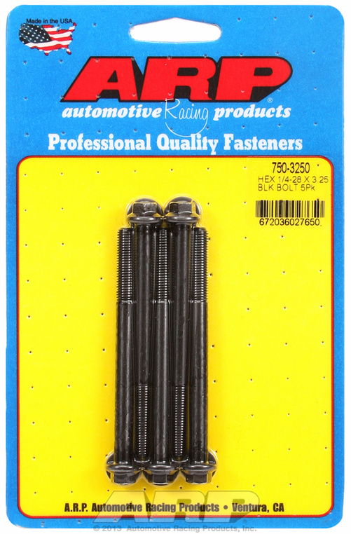"1/4""-28 x 3.250 hex black oxide bolts" (5pcs)