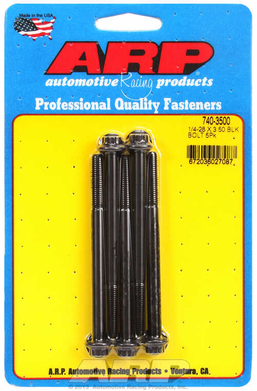 "1/4""-28 x 3.500 12pt black oxide bolts" (5pcs)