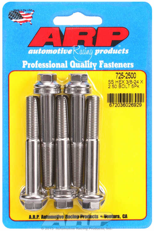 "3/8""-24 x 2.500 hex 7/16 wrenching SS bolts" (5pcs)