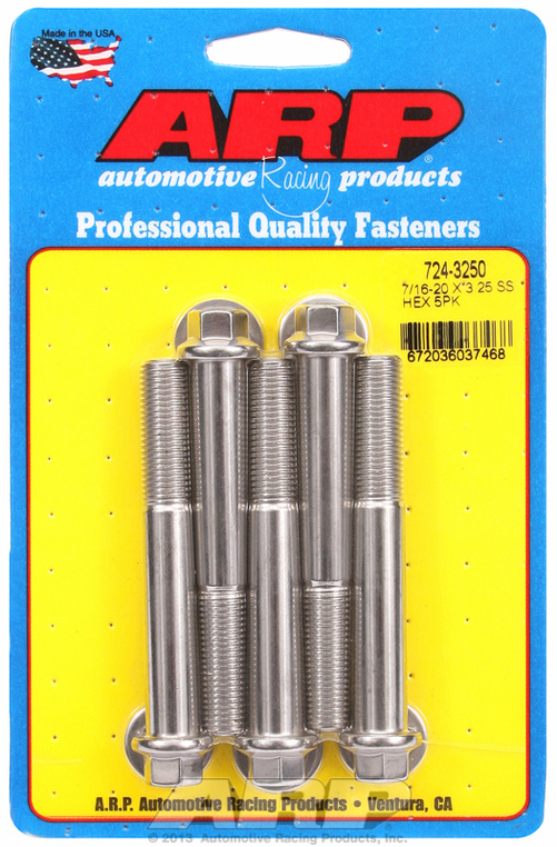 "7/16""-20 x 3.250 hex SS bolts" (5pcs)