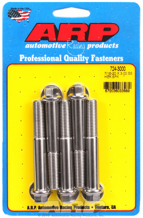 "7/16""-20 x 3.000 hex SS bolts" (5pcs)