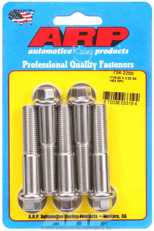 "7/16""-20 x 2.250 hex SS bolts" (5pcs)
