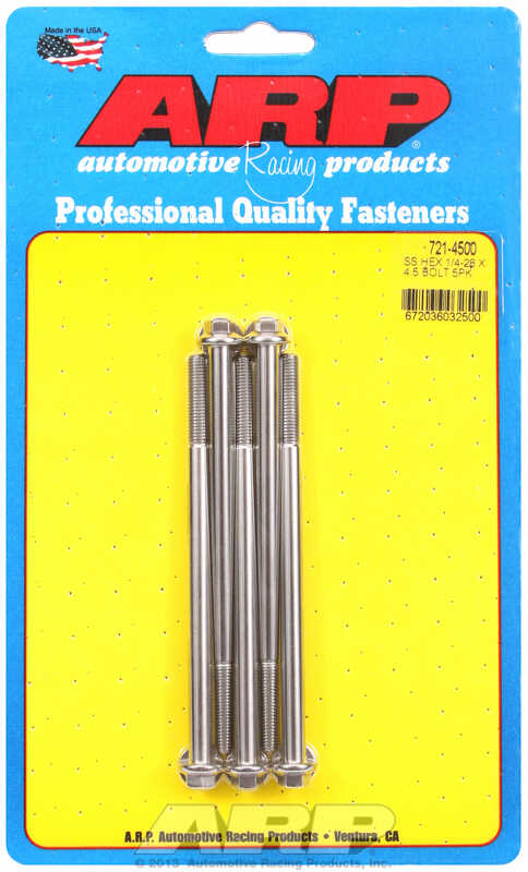 "1/4""-28 x 4.500 hex SS bolts" (5pcs)