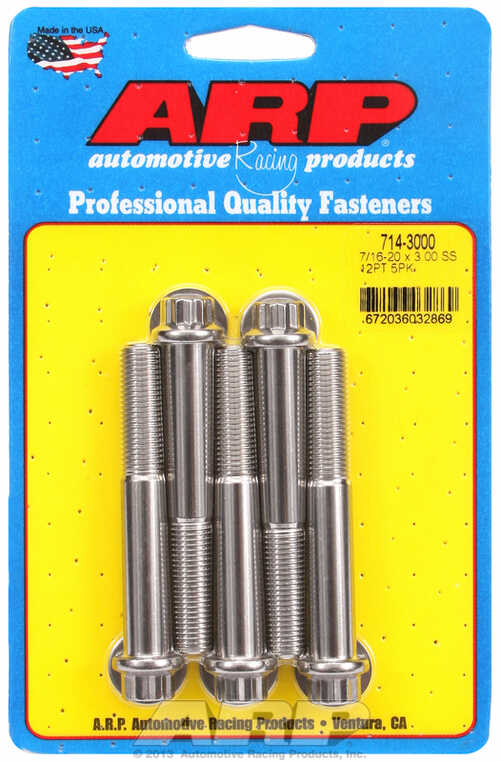 "7/16""-20 x 3.000 12pt SS bolts" (5pcs)