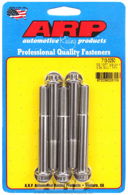 "3/8""-24 x 3.250 12pt SS bolts" (5pcs)