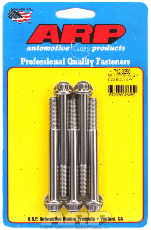 "5/16""-24 x 3.250 12pt SS bolts" (5pcs)
