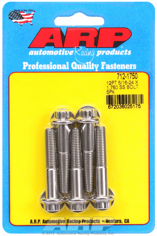 "5/16""-24 x 1.750 12pt SS bolts" (5pcs)