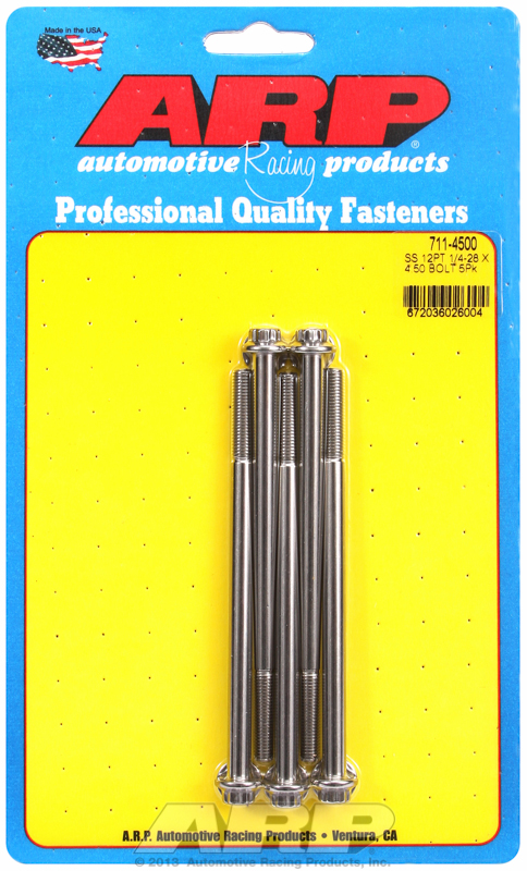 "1/4""-28 x 4.500 12pt SS bolts" (5pcs)