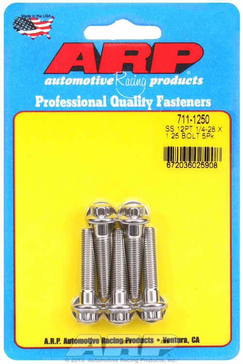 "1/4""-28 x 1.250 12pt SS bolts" (5pcs)
