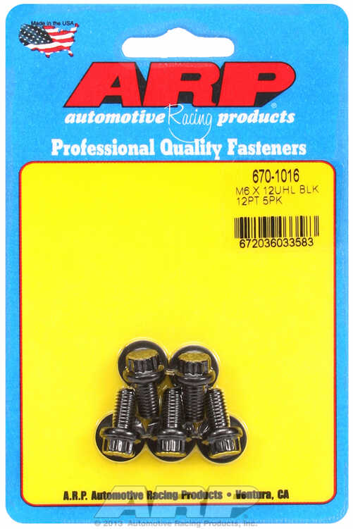 M6 x 1.00 x 12  12pt black oxide bolts (5pcs)