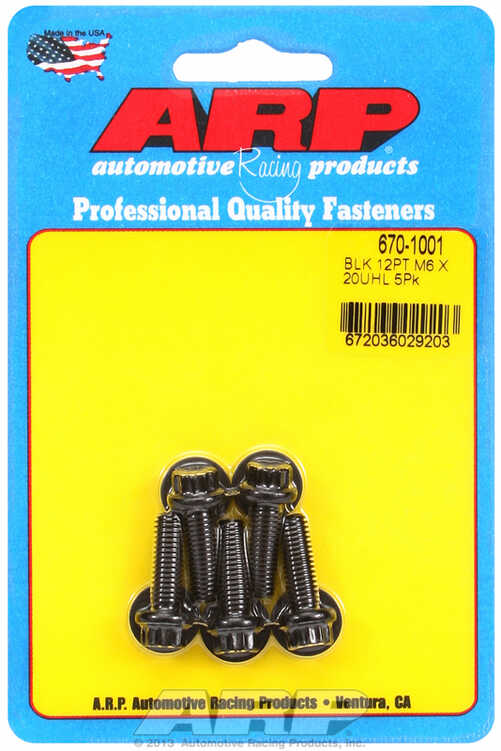 M6 x 1.00 x 20 12pt black oxide bolts (5pcs)