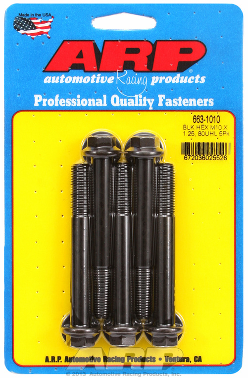 M10 x 1.25 x 80 hex black oxide bolts (5pcs)