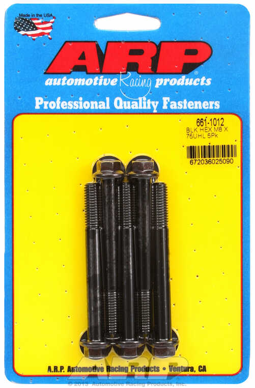 M8 x 1.25 x 75 hex black oxide bolts (5pcs)