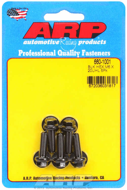 M6 x 1.00 x 20 hex black oxide bolts (5pcs)