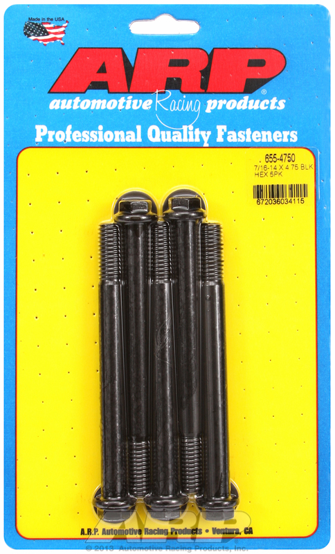 "7/16""-14 X 4.750 hex 1/2 wrenching black oxide bolts" 5pcs