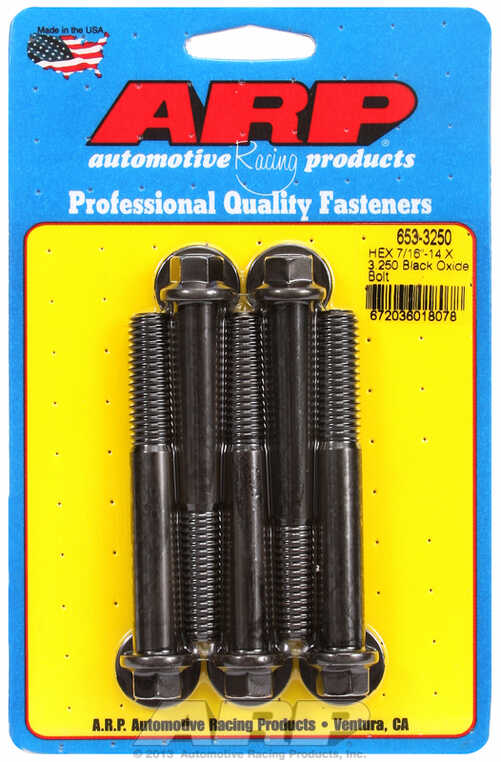 "7/16""-14 X 3.250 hex black oxide bolts" (5pcs)