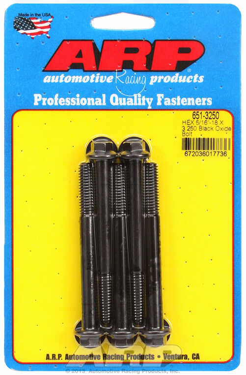 "5/16""-18 X 3.250 hex black oxide bolts" (5pcs)