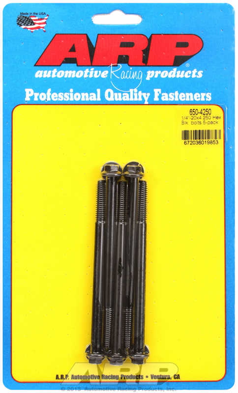 "1/4""-20 X 4.250 hex black oxide bolts" (5pcs)