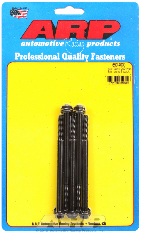 "1/4""-20 X 4.000 hex black oxide bolts" (5pcs)