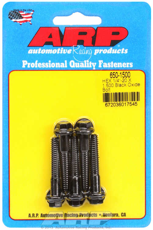 "1/4""-20 X 1.500 hex black oxide bolts" (5pcs)