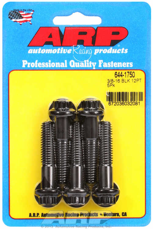 "3/8""-16 x 1.750 12pt 7/16 wrenching black oxide bolts"5pcs