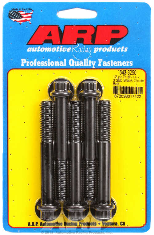 "7/16""-14 x 3.250 12pt black oxide bolts" (5pcs)