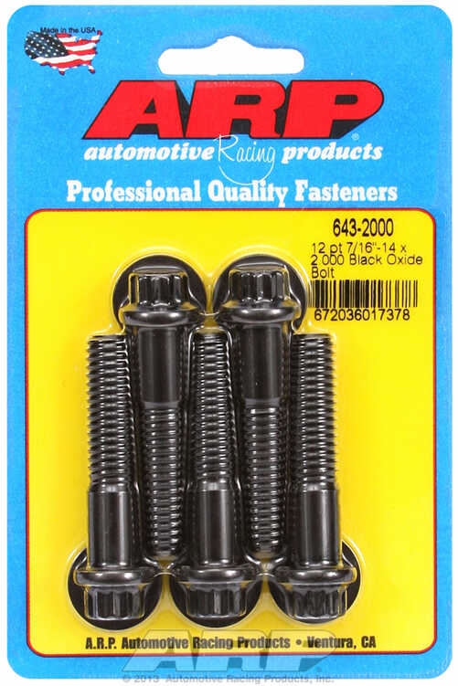 "7/16""-14 x 2.000 12pt black oxide bolts" (5pcs)