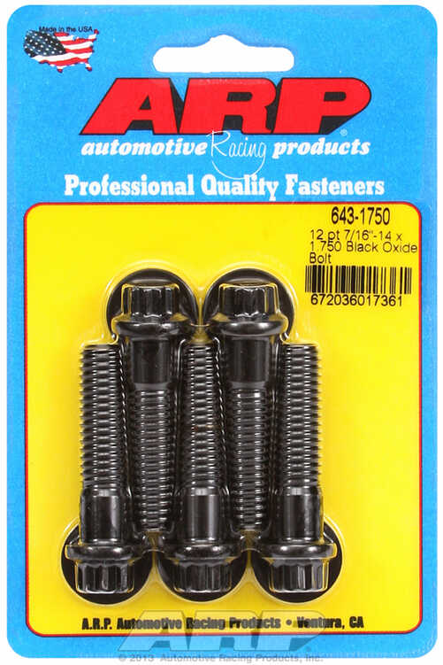 "7/16""-14 x 1.750 12pt black oxide bolts" (5pcs)