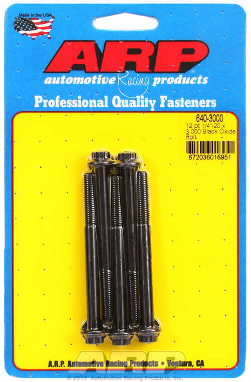 "1/4""-20 x 3.000 12pt black oxide bolts" (5pcs)