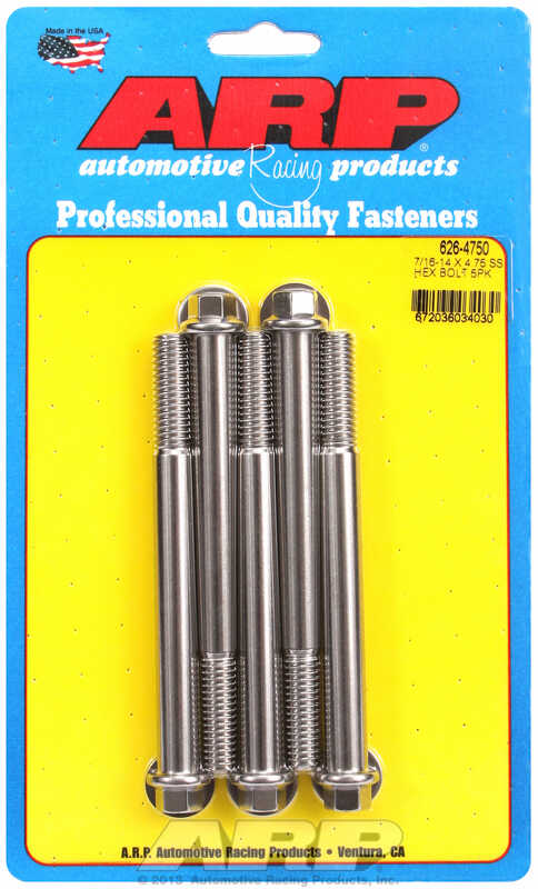 "7/16""-14 X 4.750 hex SS bolts" (5pcs)