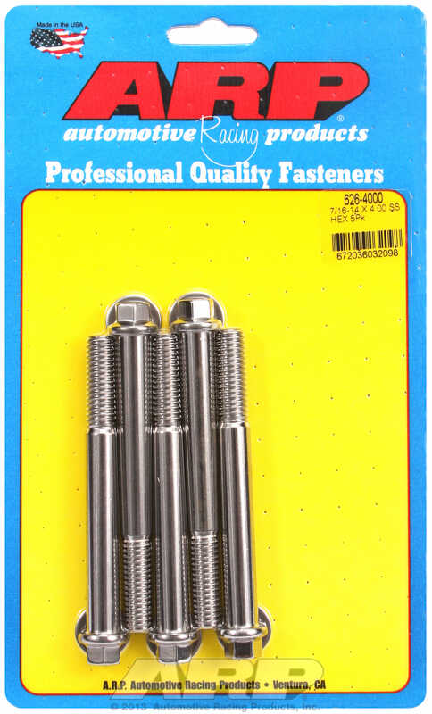 "7/16""-14 X 4.000 hex SS bolts" (5pcs)