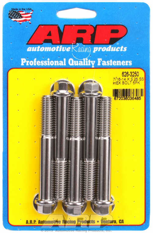 "7/16""-14 X 3.250 hex SS bolts" (5pcs)