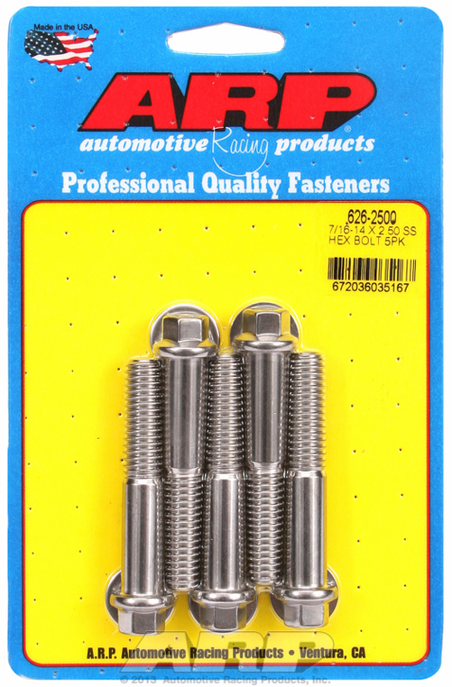 "7/16""-14 X 2.500 hex SS bolts" (5pcs)
