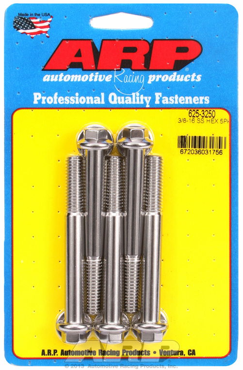 "3/8""-16 x 3.250 hex 7/16 wrenching SS bolts" (5pcs)