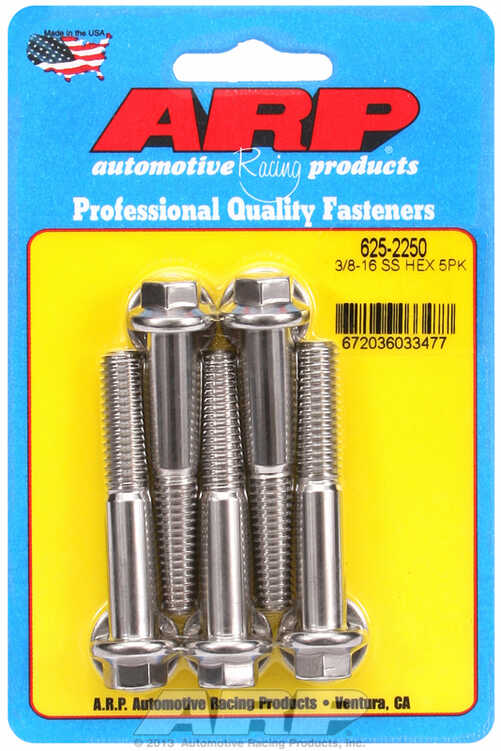 "3/8""-16 x 2.250 hex 7/16 wrenching SS bolts" (5pcs)