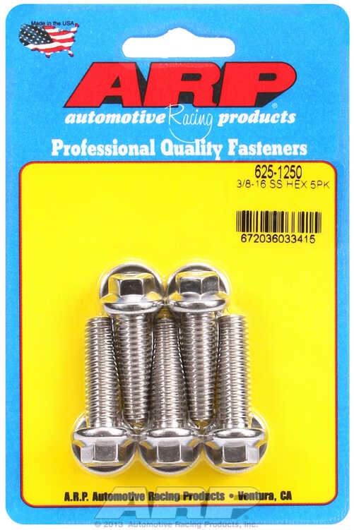 "3/8""-16 x 1.250 hex 7/16 wrenching SS bolts" (5pcs)