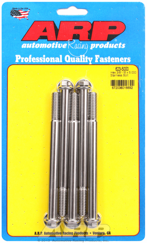 "3/8""-16 x 5.000 hex SS bolts" (5pcs)