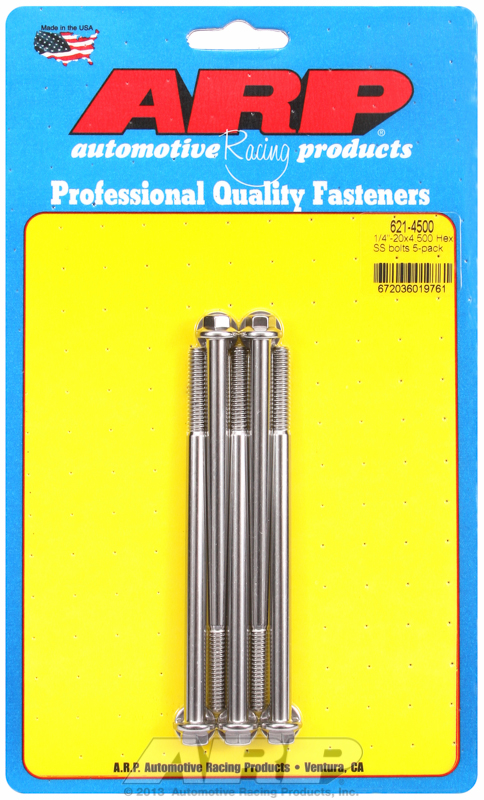 "1/4""-20 x 4.500 hex SS bolts" (5pcs)